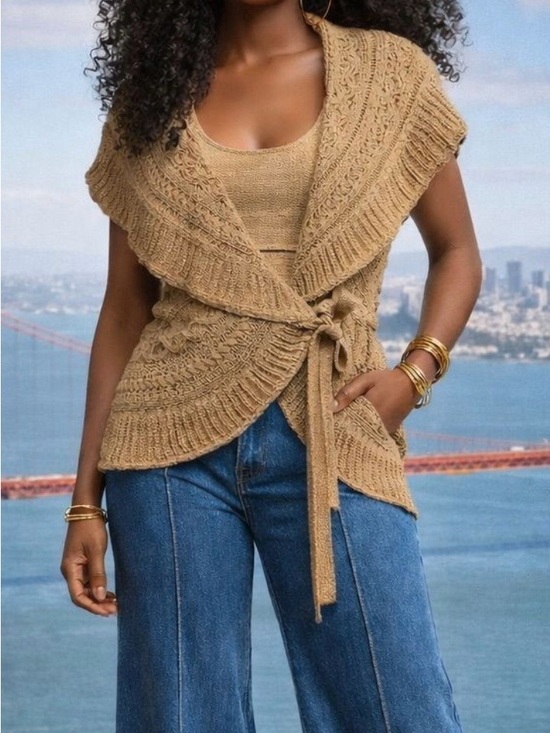 BCBGMaxAzria Sweaters - BCBG Maxazria Beige Knit Shawl Collar Belted Sweater
